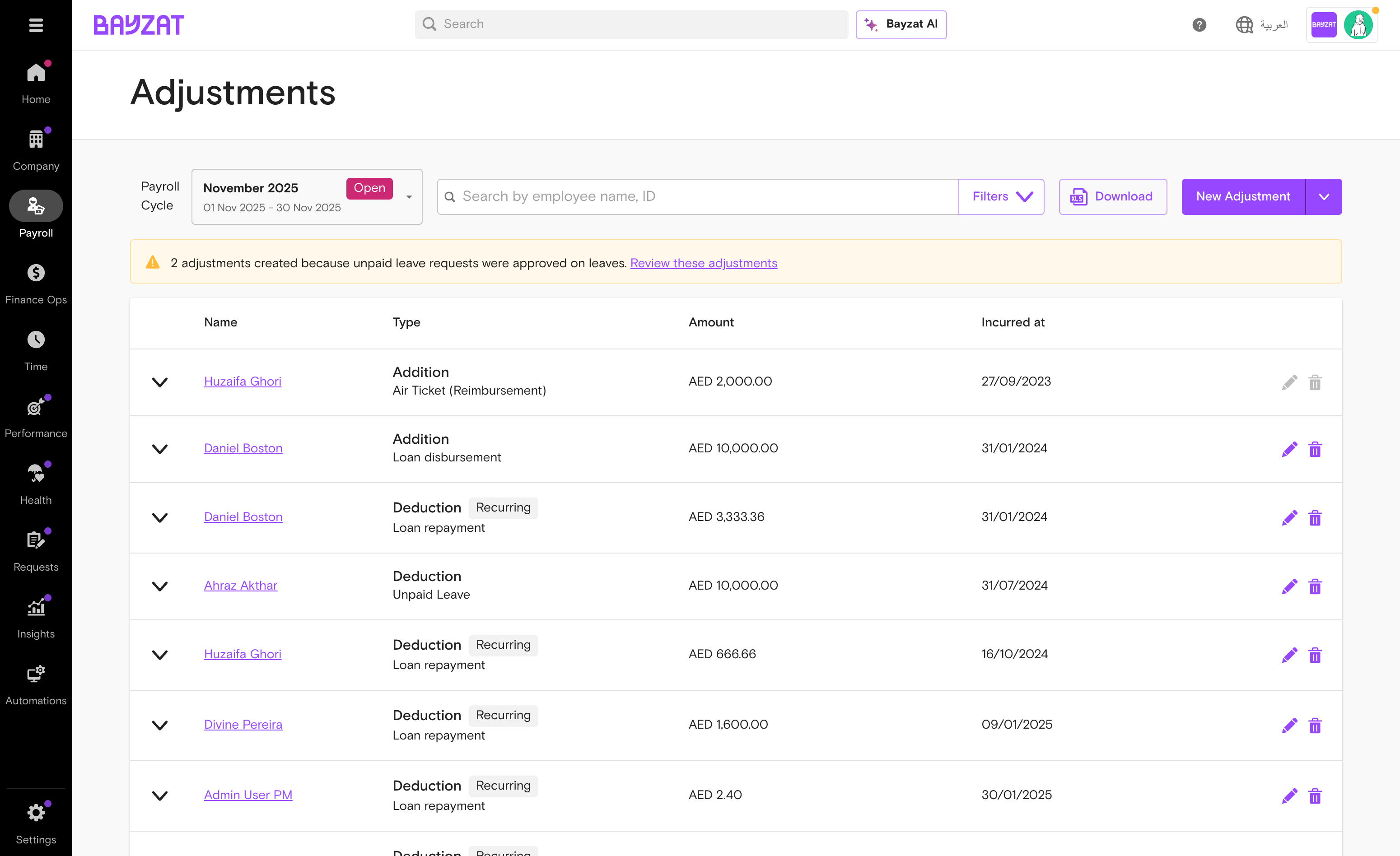 Payroll Adjustments