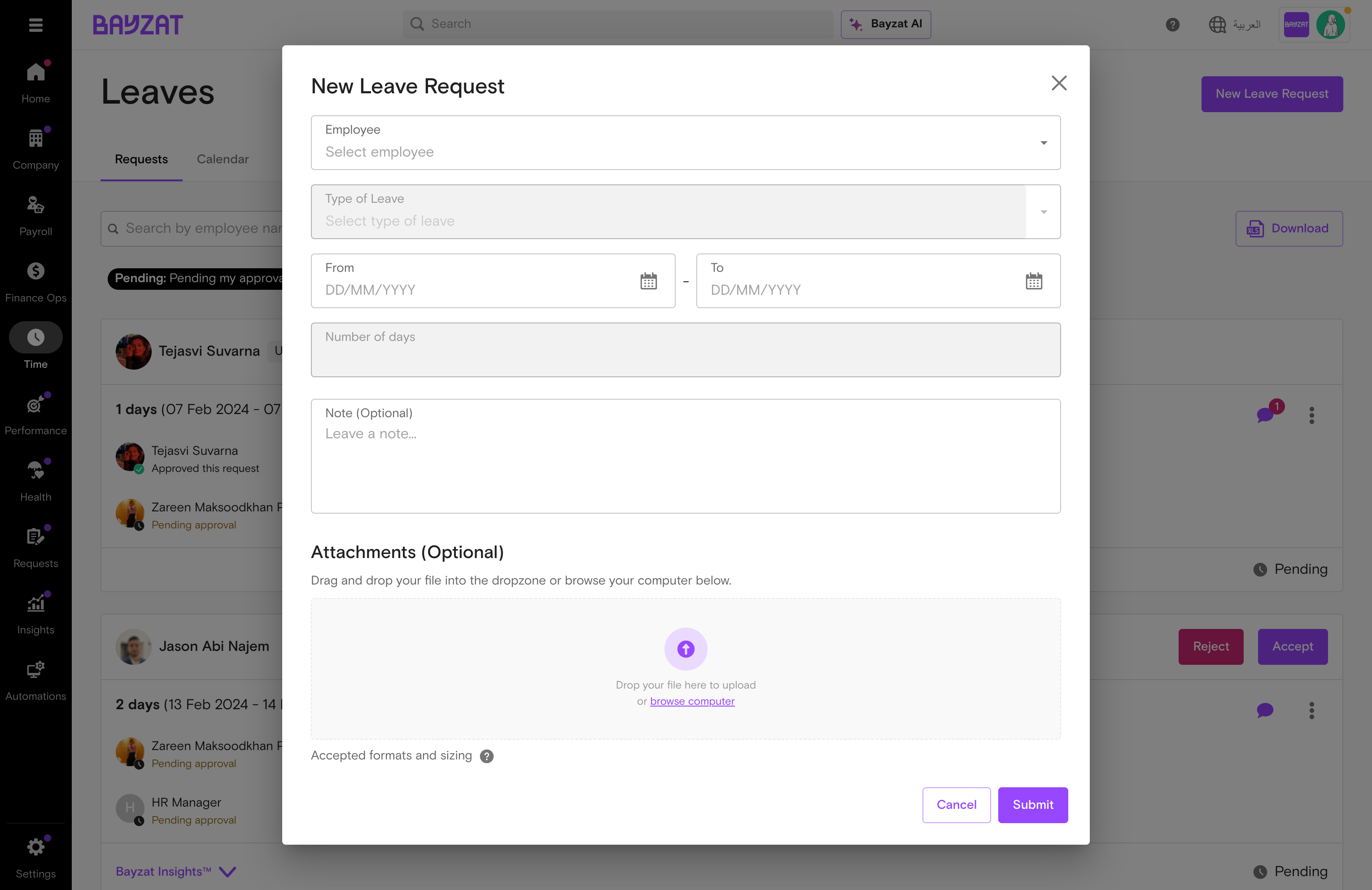 Create leave request form