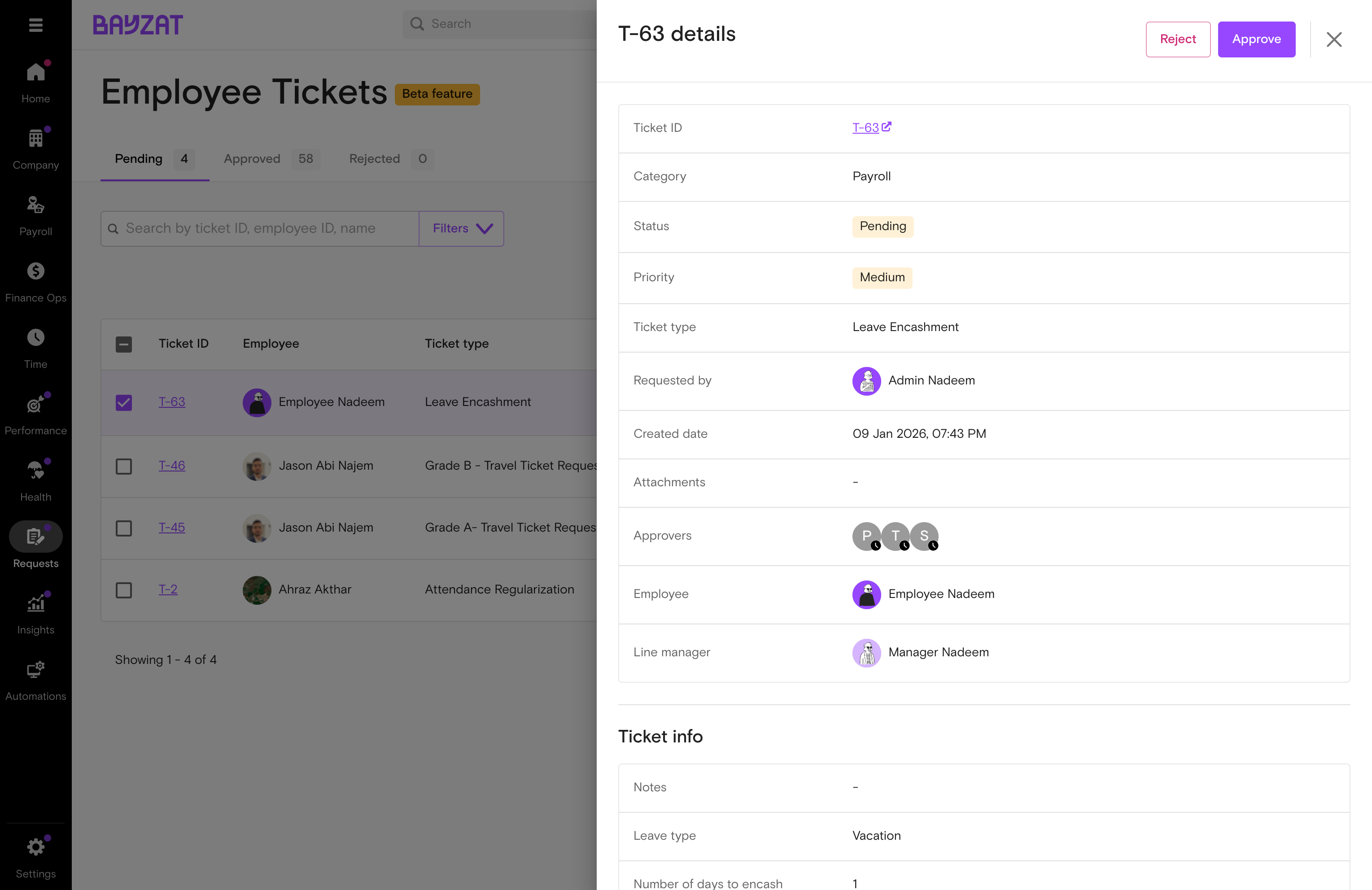 Ticket detail modal