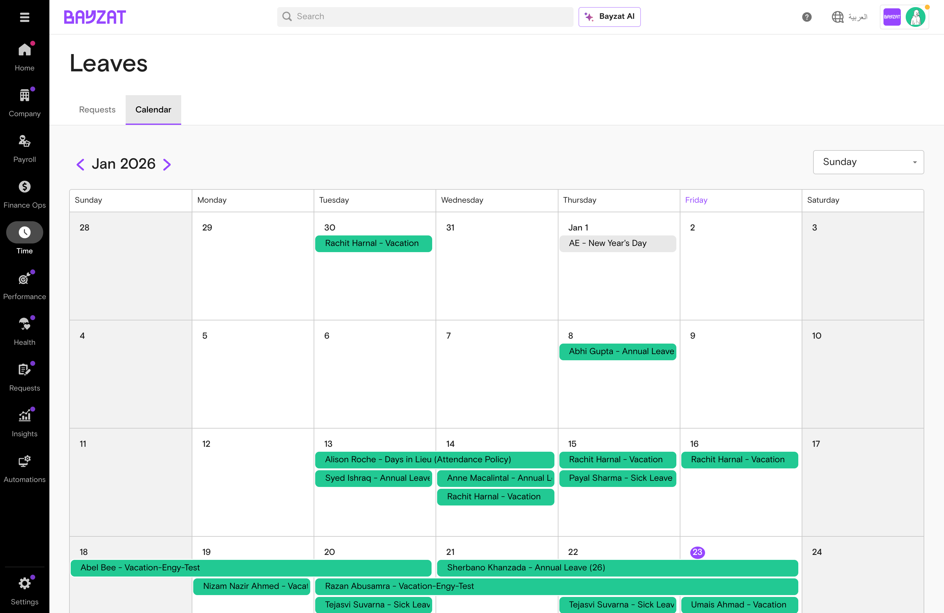 Calendar view